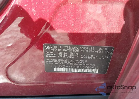 2012 BMW X5 xDrive35I/xDrive35I Premium/xDrive35I Sport Activity z USA, uszkodzony, nr VIN 5UXZV4C5XCL760445